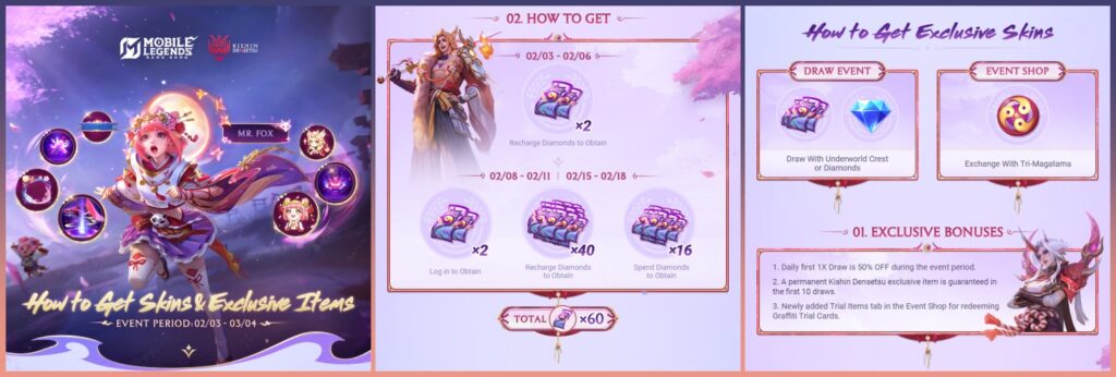 how to get mlbb x kishin densetsu phase 2 skins